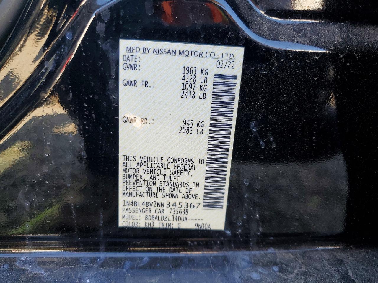 2022 Nissan Altima S Black vin: 1N4BL4BV2NN345367