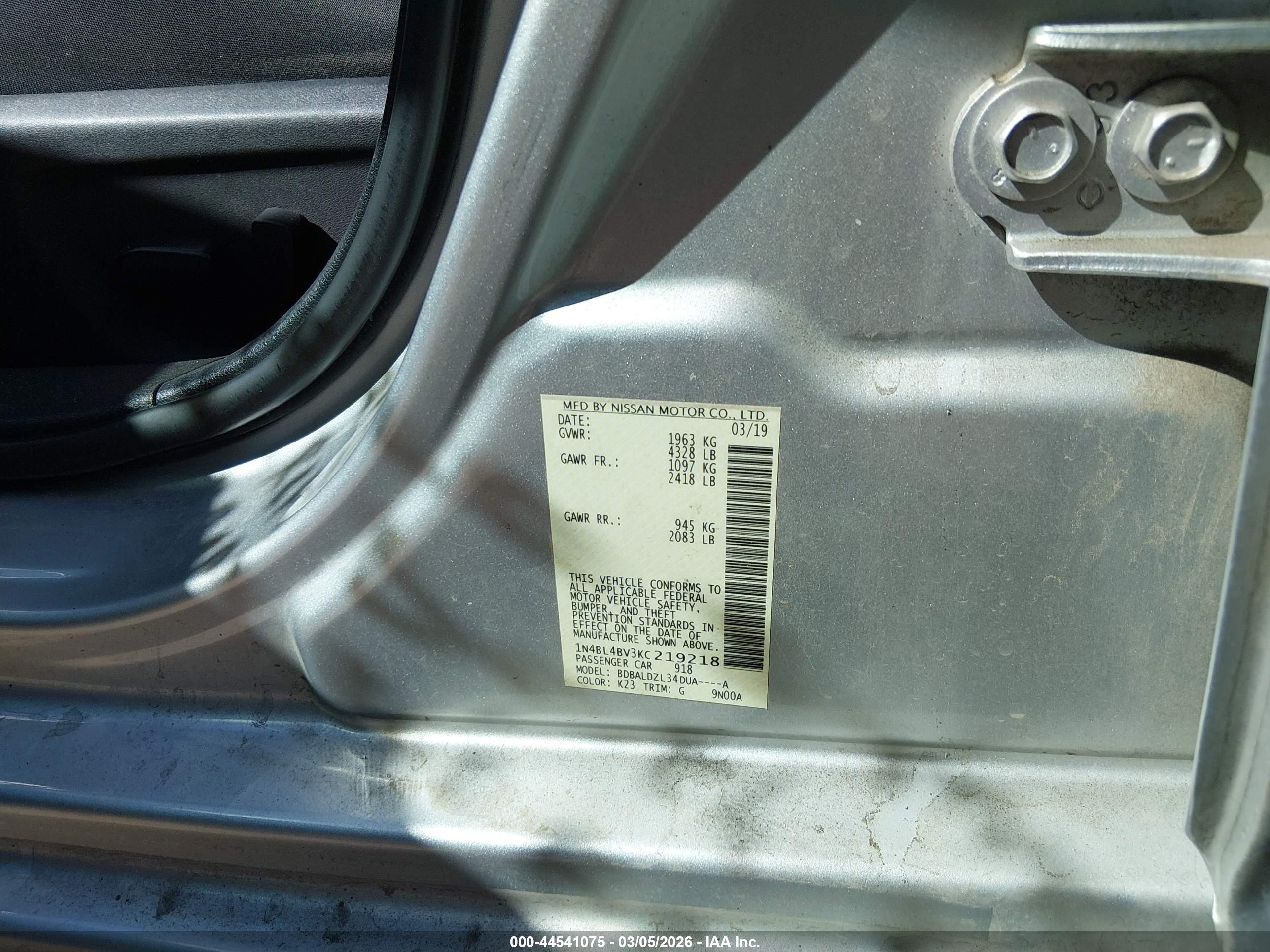 2019 Nissan Altima 2.5 S Gray vin: 1N4BL4BV3KC219218