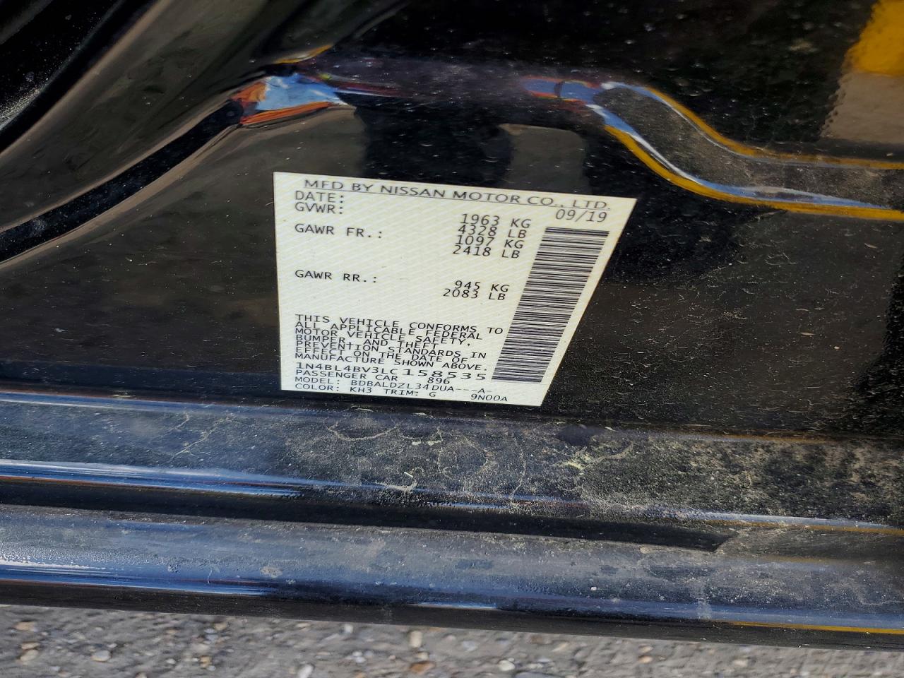 2020 Nissan Altima S Black vin: 1N4BL4BV3LC158535