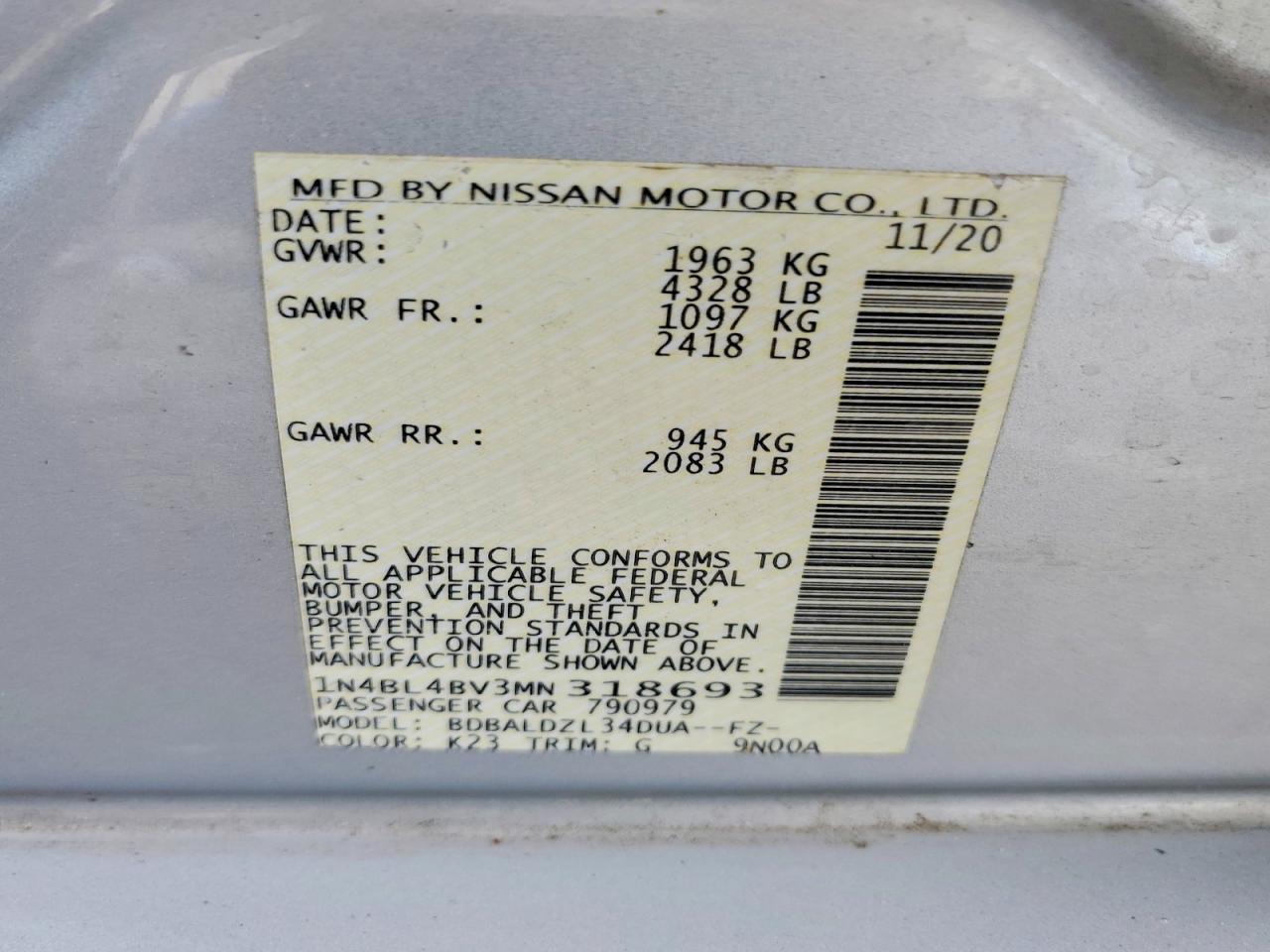 2021 Nissan Altima S Silver vin: 1N4BL4BV3MN318693