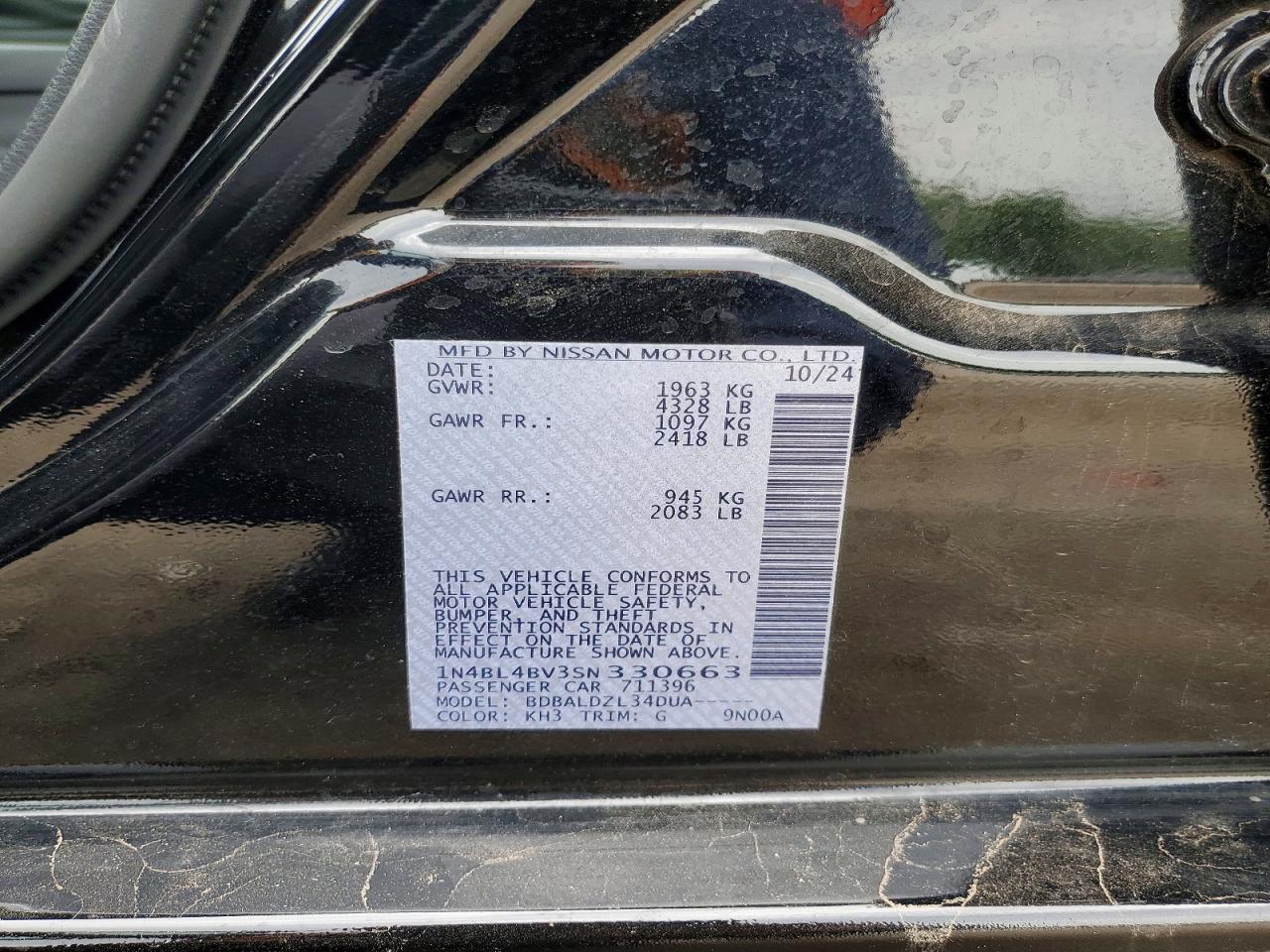 2025 Nissan Altima S Black vin: 1N4BL4BV3SN330663