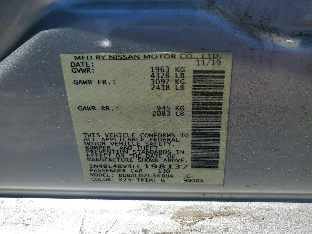 2020 Nissan Altima S Silver vin: 1N4BL4BV4LC198137