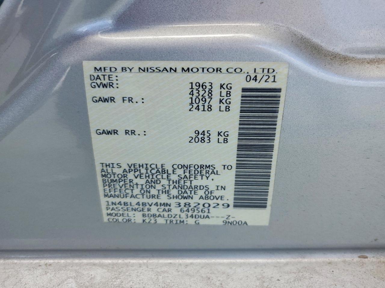2021 Nissan Altima S Серебряный vin: 1N4BL4BV4MN382029