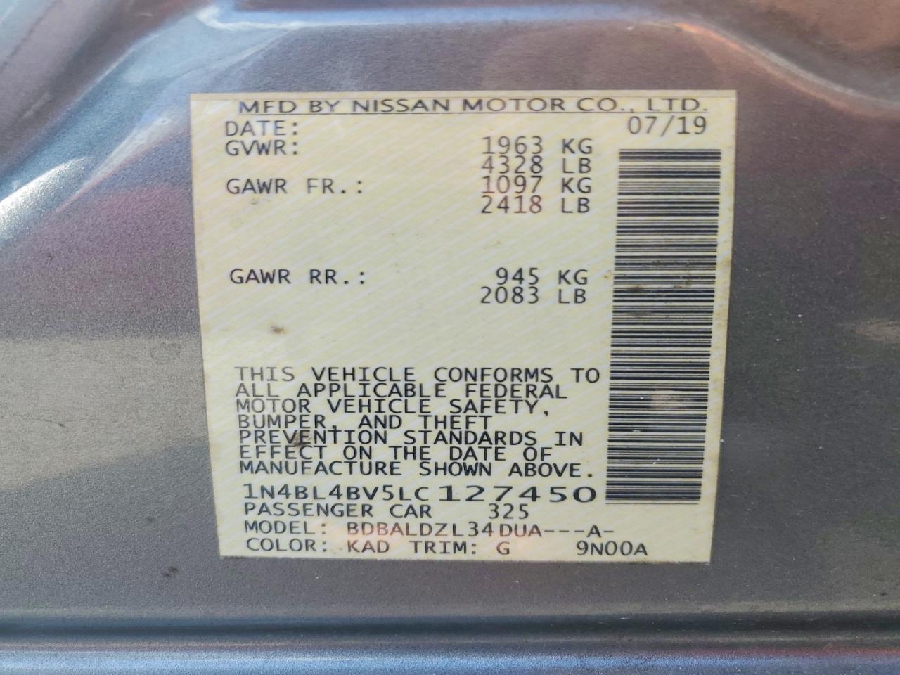 2020 Nissan Altima S Серый vin: 1N4BL4BV5LC127450