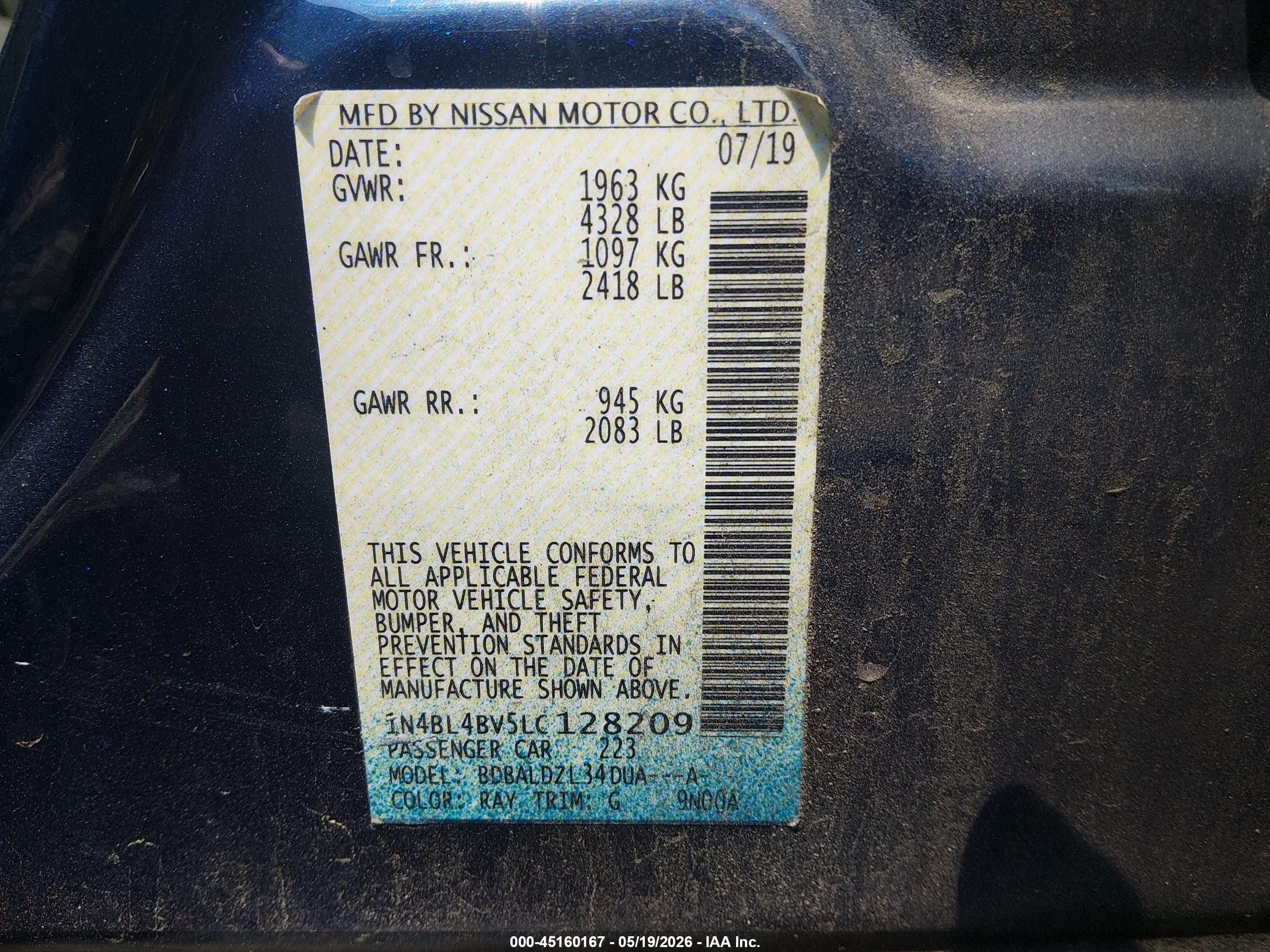 2020 Nissan Altima S Fwd Синий vin: 1N4BL4BV5LC128209