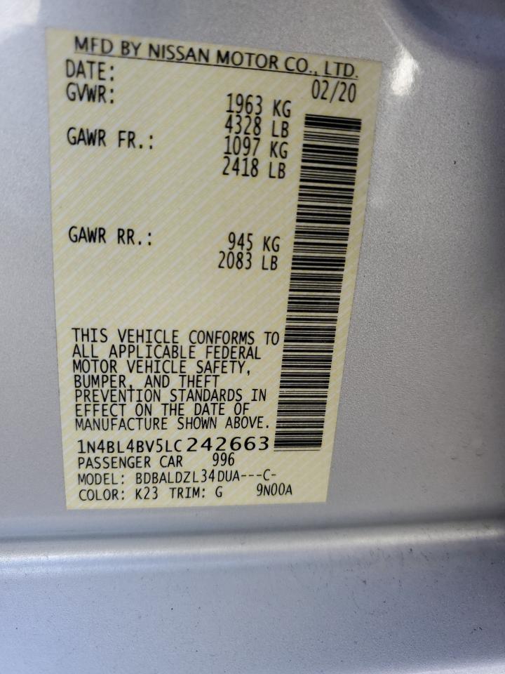 2020 Nissan Altima S White vin: 1N4BL4BV5LC242663