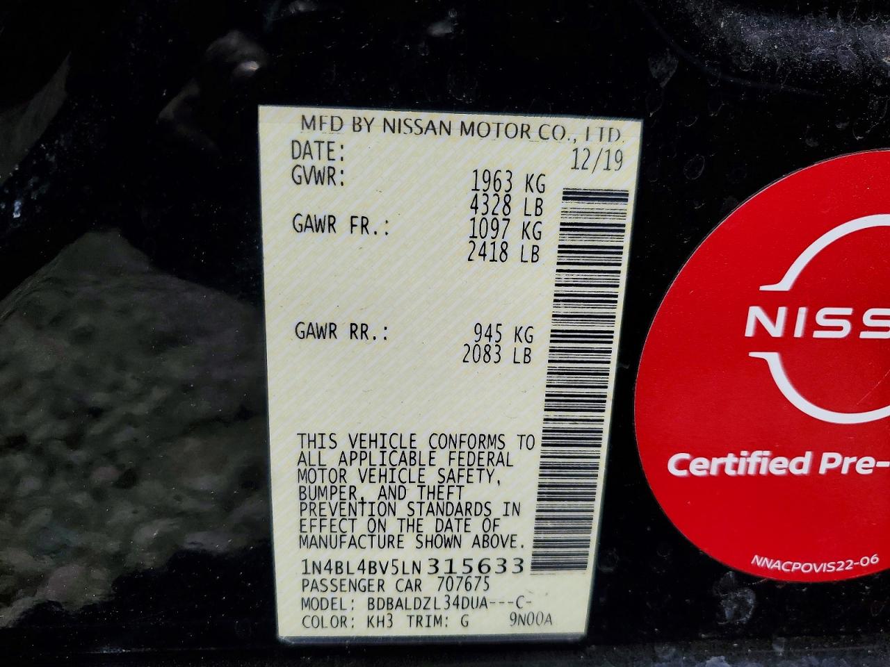 2020 Nissan Altima 2.5 S Black vin: 1N4BL4BV5LN315633