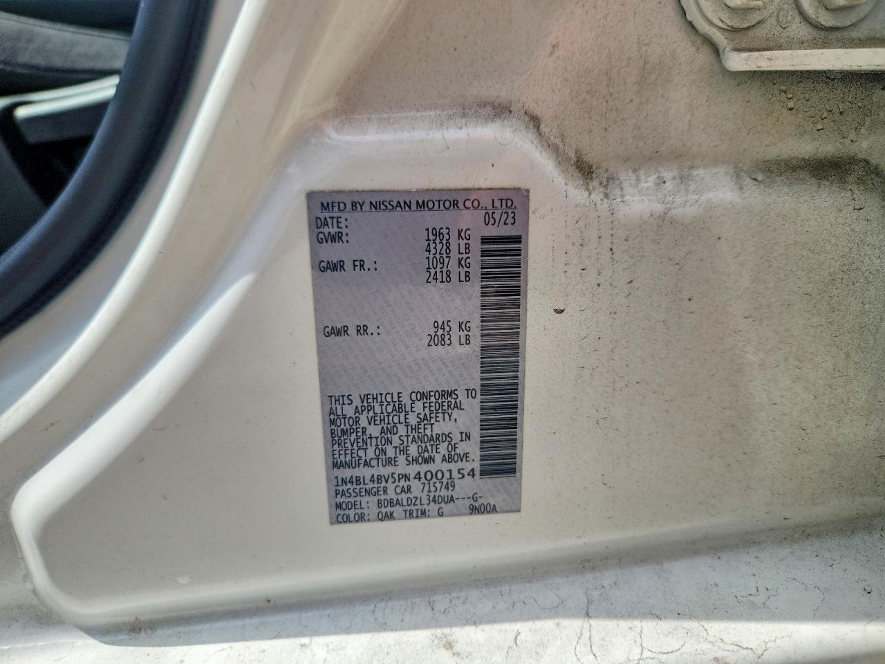2023 Nissan Altima S White vin: 1N4BL4BV5PN400154