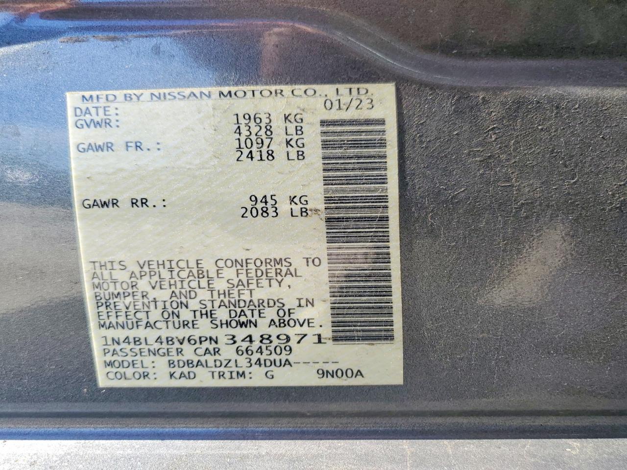 2023 Nissan Altima S Gray vin: 1N4BL4BV6PN348971