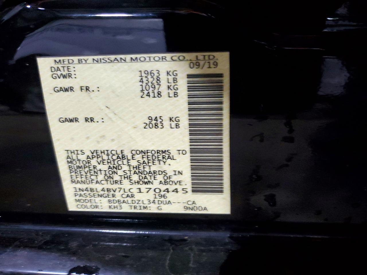 2020 Nissan Altima S Black vin: 1N4BL4BV7LC170445