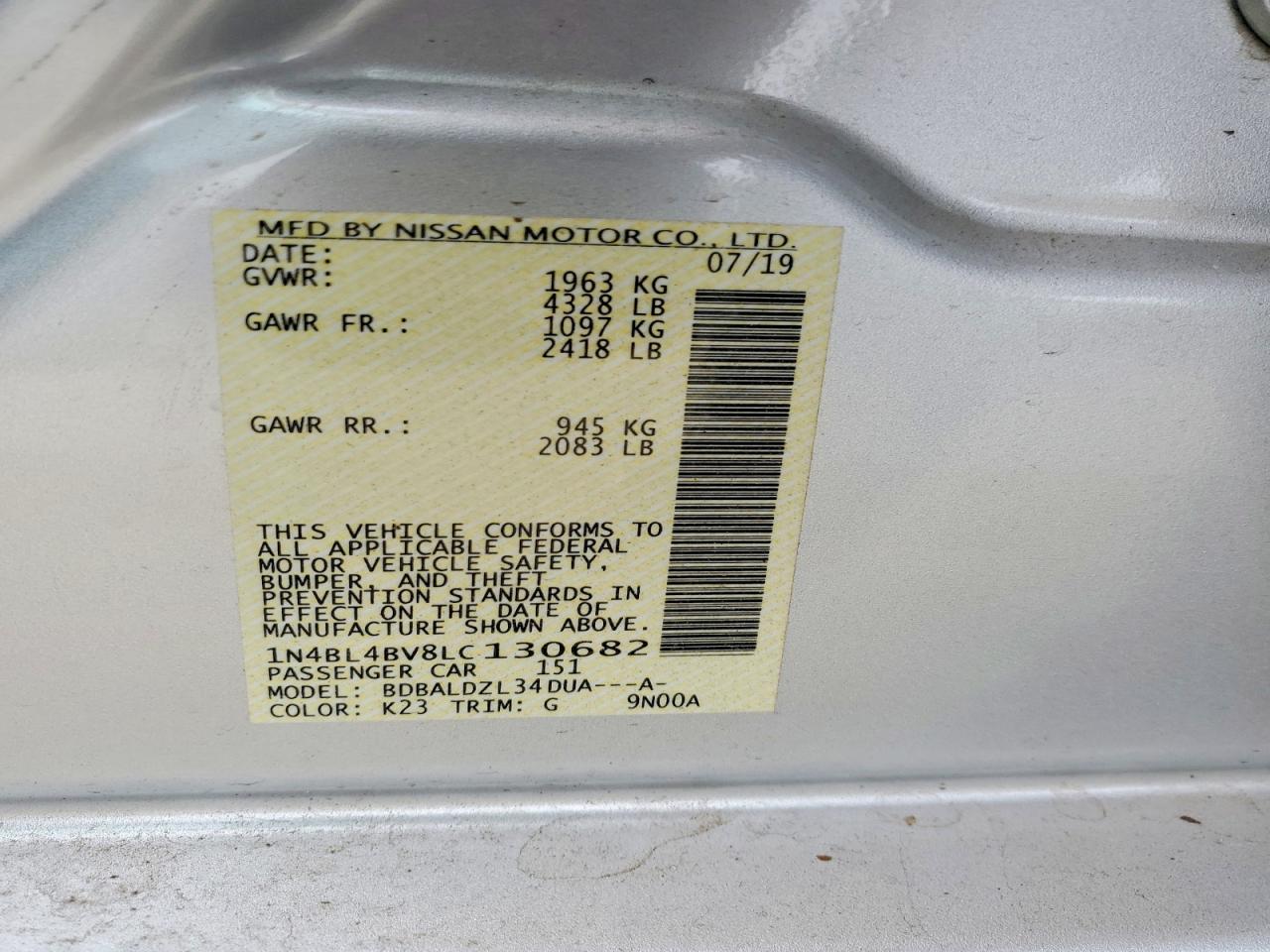 2020 Nissan Altima S Silver vin: 1N4BL4BV8LC130682