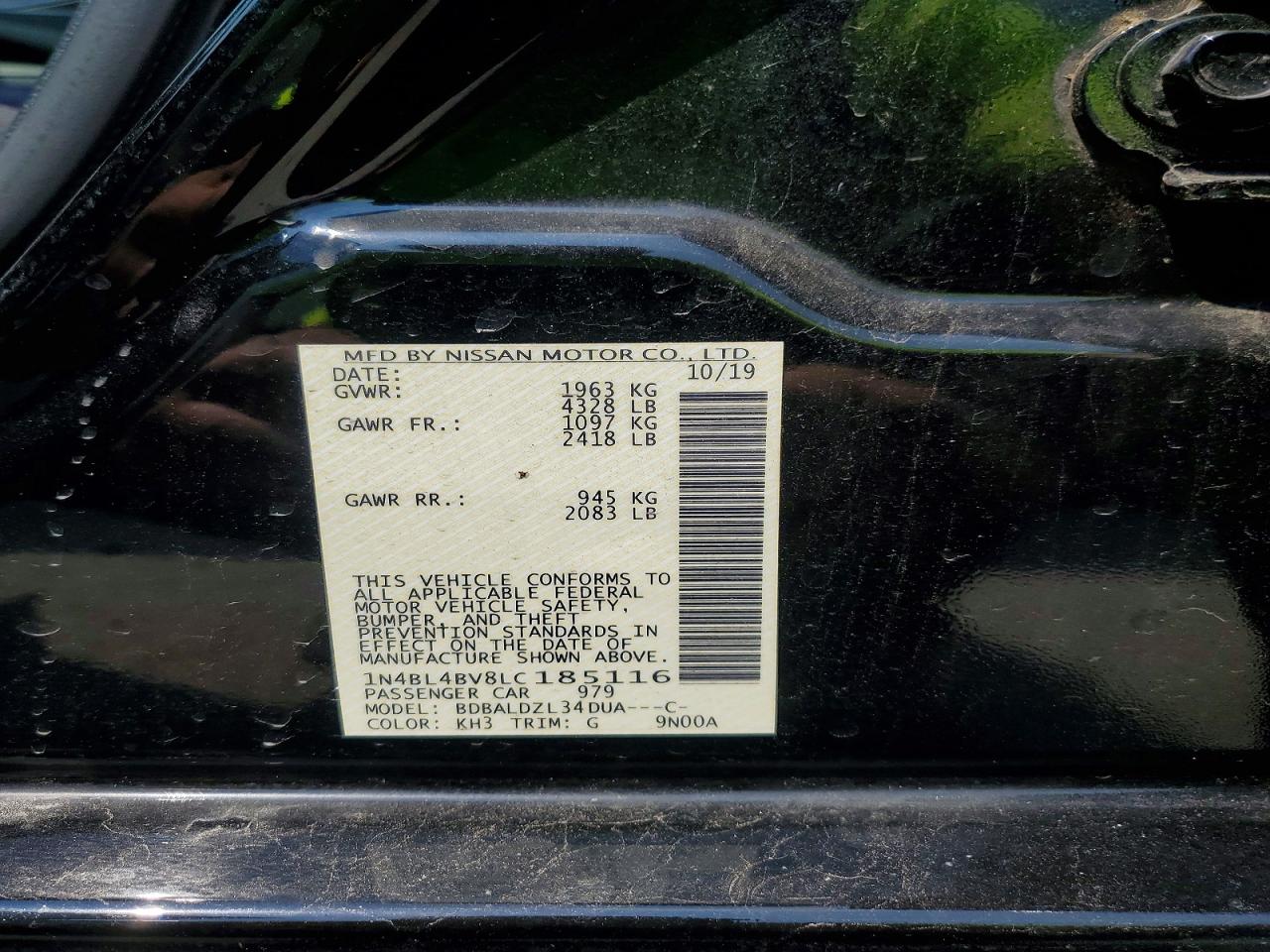 2020 Nissan Altima S Black vin: 1N4BL4BV8LC185116