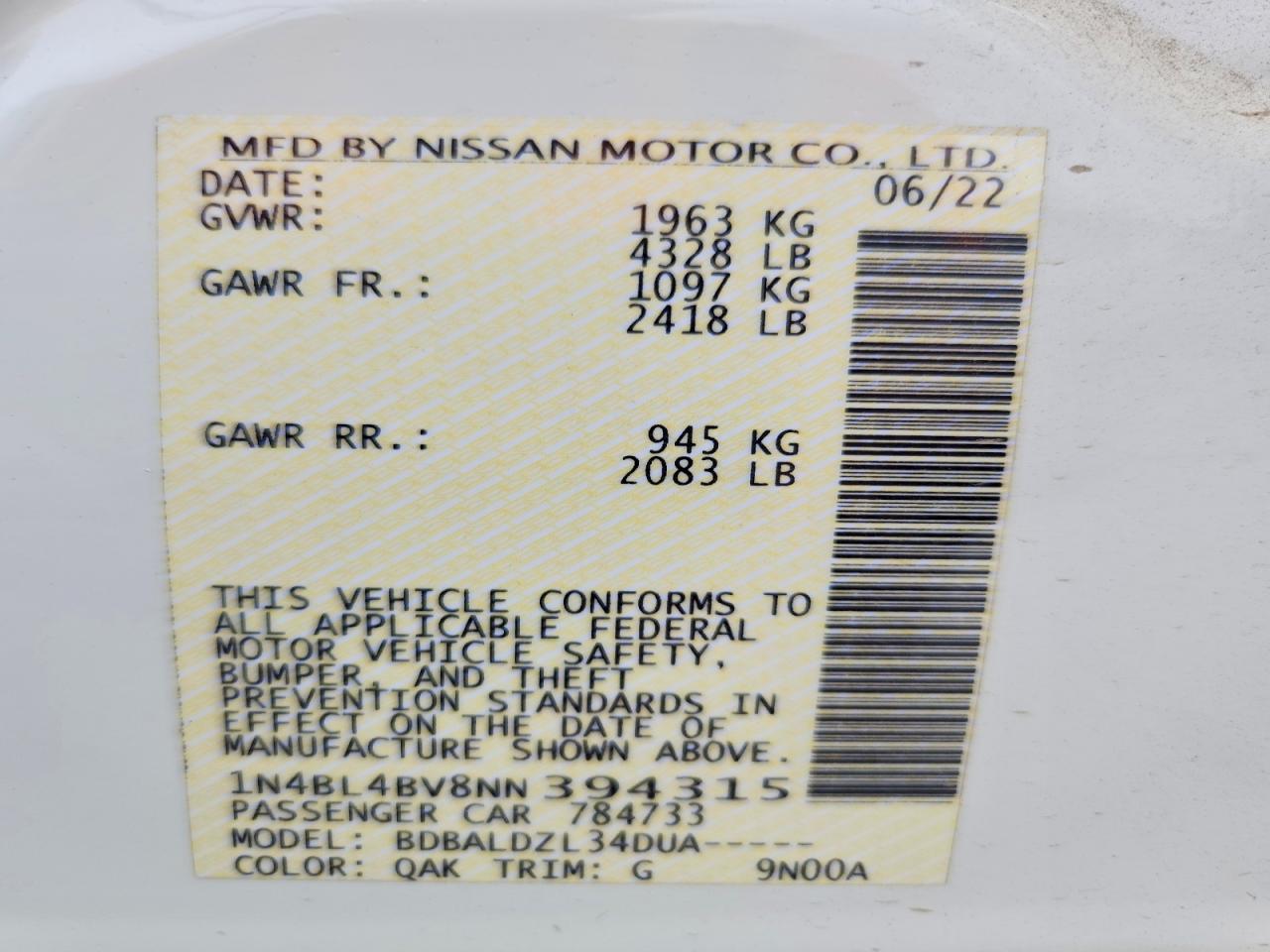 2022 Nissan Altima S White vin: 1N4BL4BV8NN394315