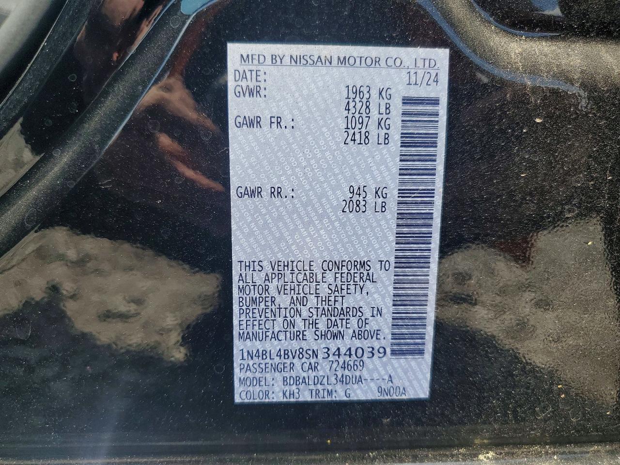 2025 Nissan Altima S Black vin: 1N4BL4BV8SN344039