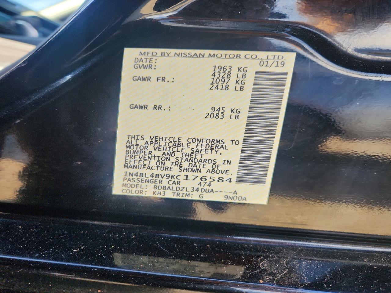 2019 Nissan Altima S Black vin: 1N4BL4BV9KC176584