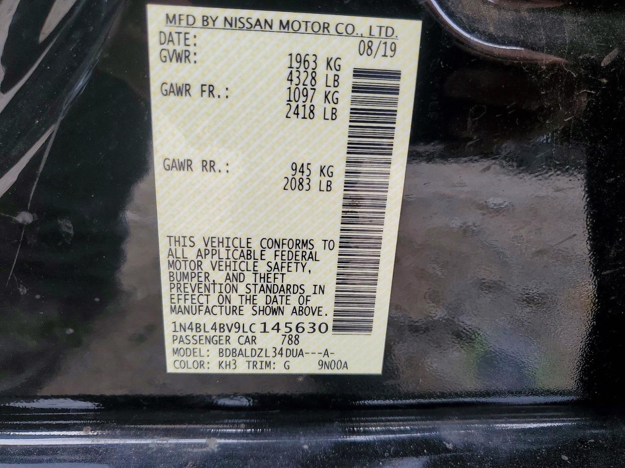 2020 Nissan Altima S Black vin: 1N4BL4BV9LC145630