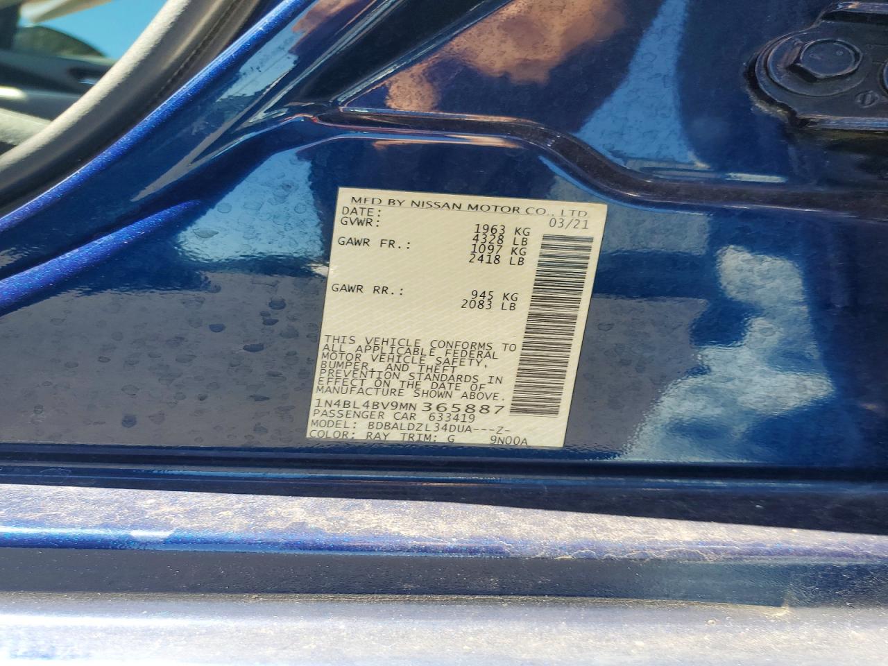 2021 Nissan Altima S Blue vin: 1N4BL4BV9MN365887