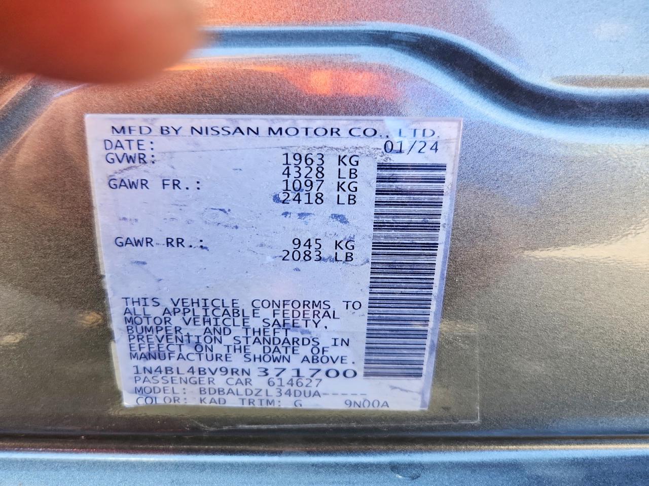 2024 Nissan Altima S Gray vin: 1N4BL4BV9RN371700