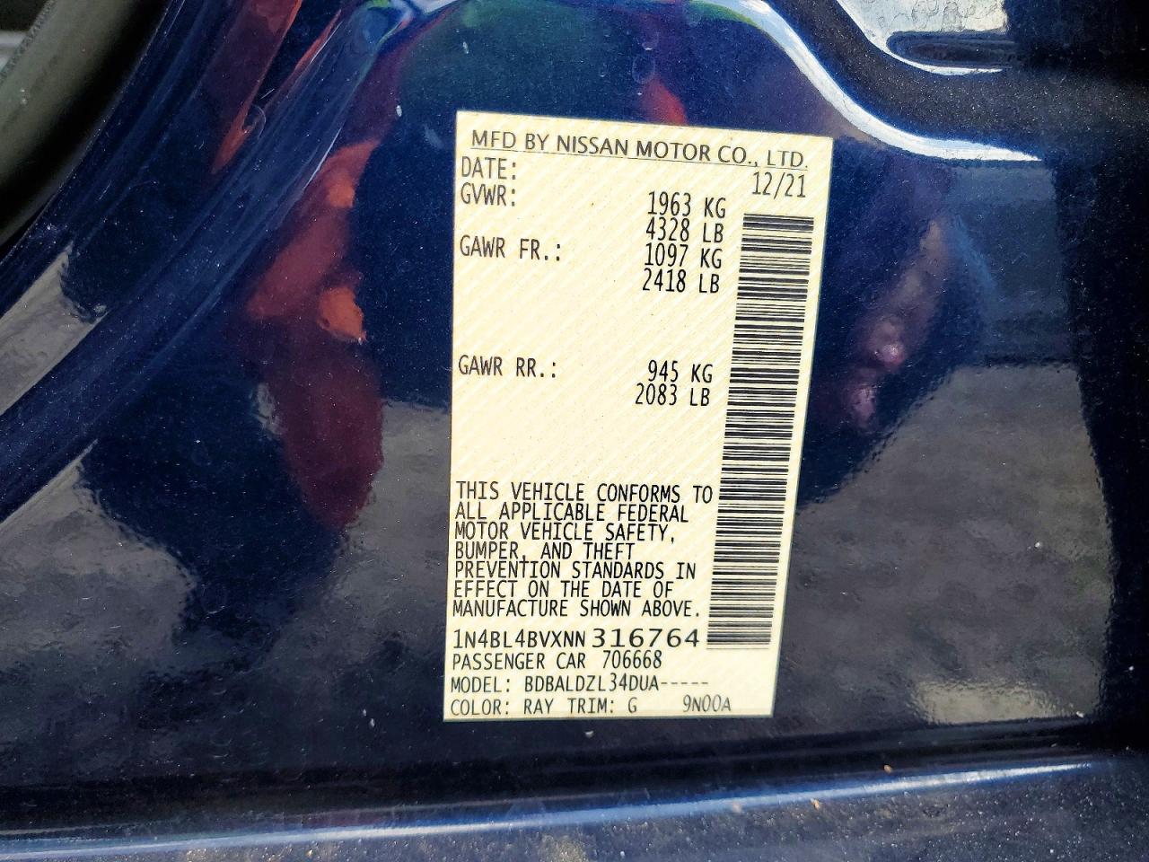 2022 Nissan Altima S Blue vin: 1N4BL4BVXNN316764