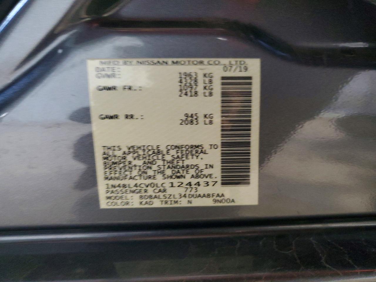 2020 Nissan Altima Sr Серый vin: 1N4BL4CV0LC124437