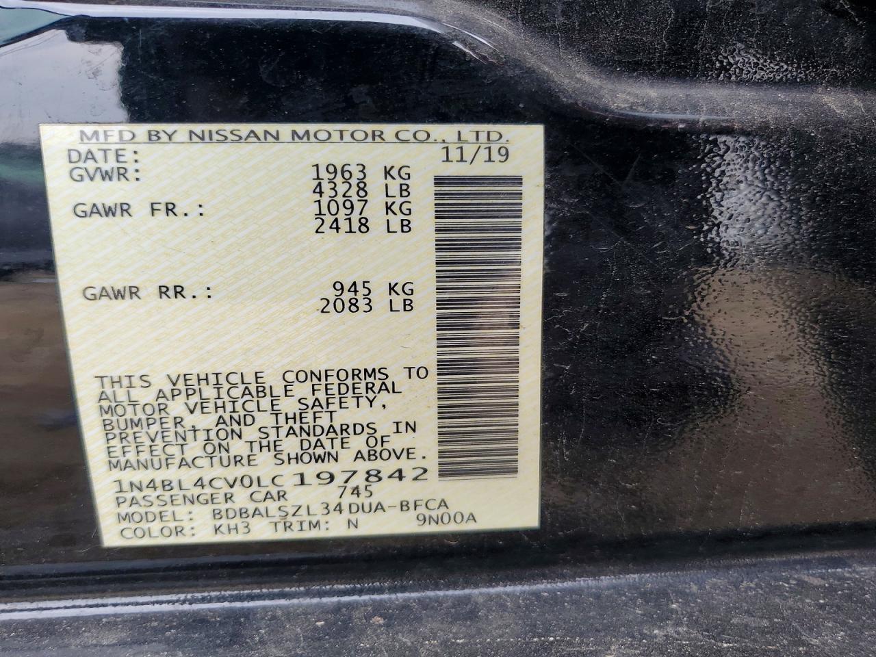2020 Nissan Altima Sr Black vin: 1N4BL4CV0LC197842