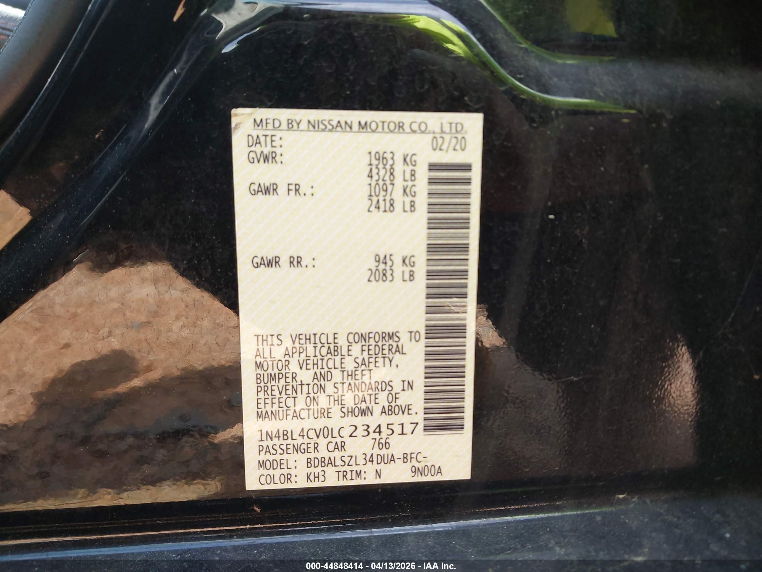 2020 Nissan Altima Sr Fwd Черный vin: 1N4BL4CV0LC234517