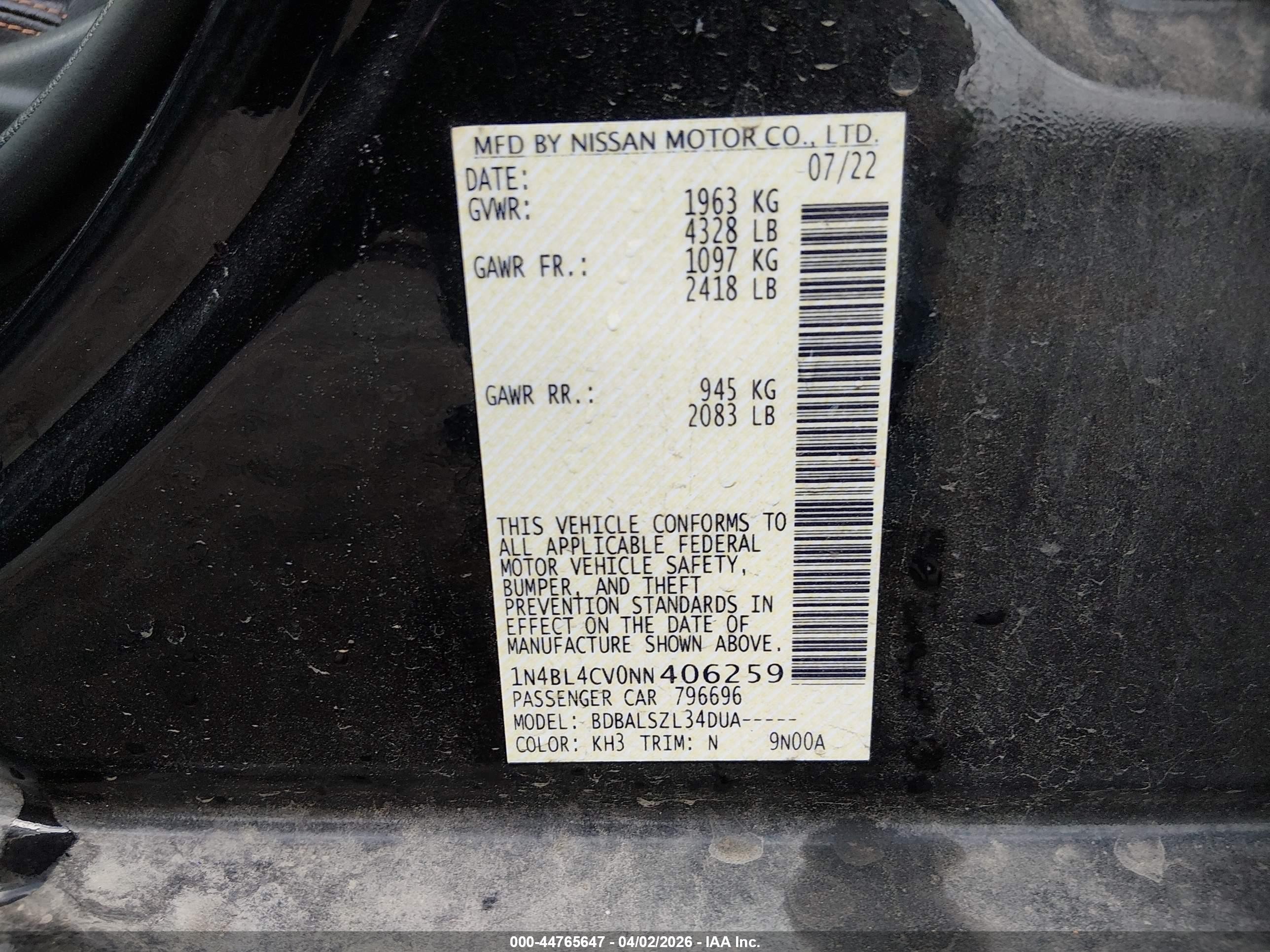 2022 Nissan Altima Sr Fwd Черный vin: 1N4BL4CV0NN406259