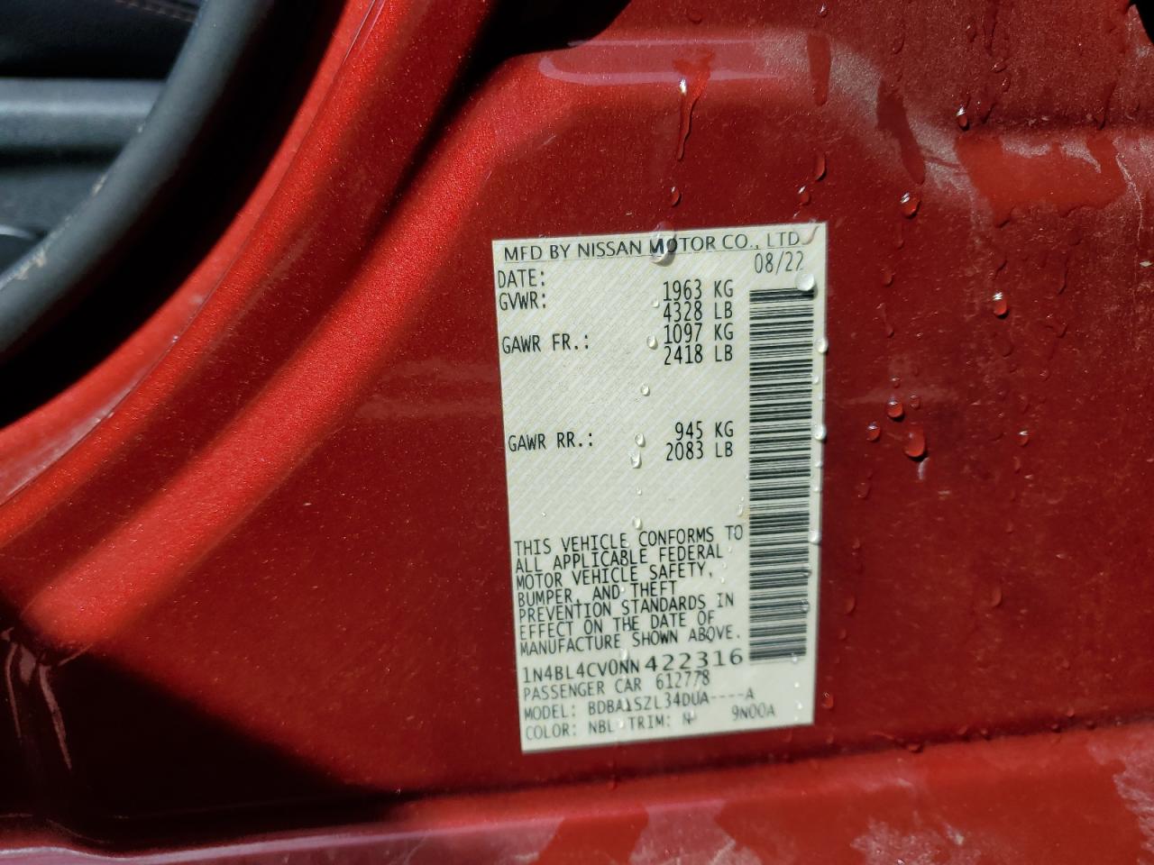 2022 Nissan Altima Sr Red vin: 1N4BL4CV0NN422316