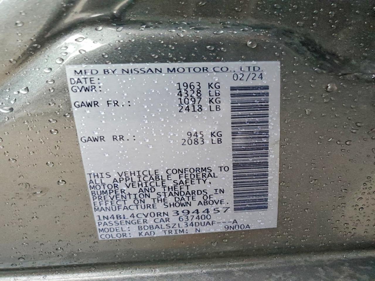 2024 Nissan Altima Sr Gray vin: 1N4BL4CV0RN394457