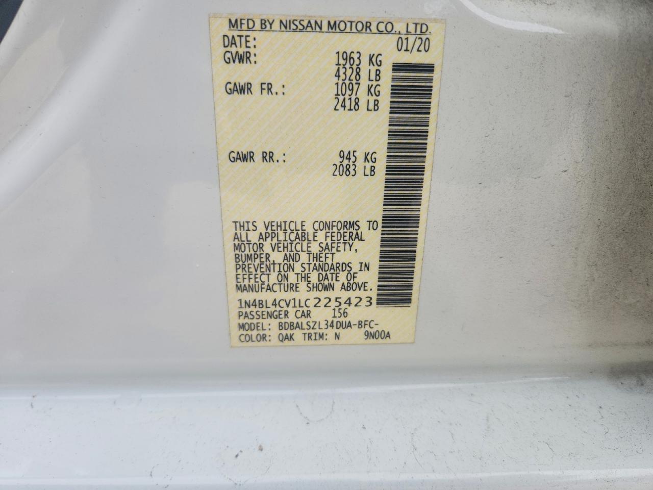 2020 Nissan Altima Sr White vin: 1N4BL4CV1LC225423
