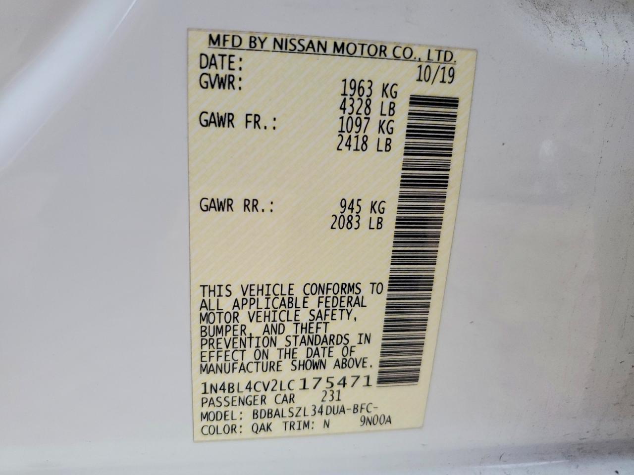 2020 Nissan Altima Sr White vin: 1N4BL4CV2LC175471