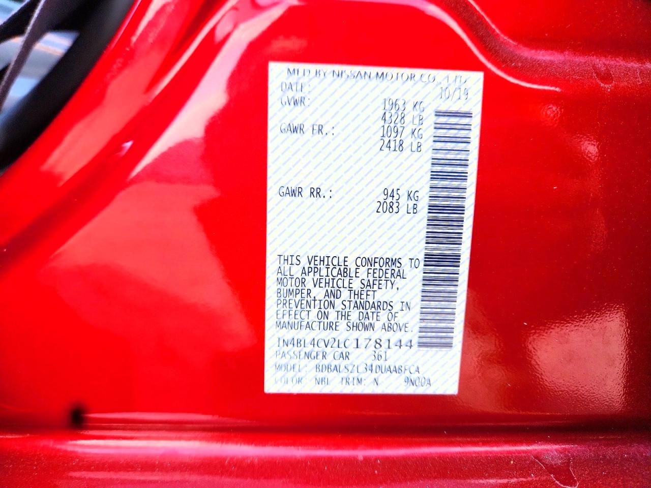 2020 Nissan Altima Sr Red vin: 1N4BL4CV2LC178144