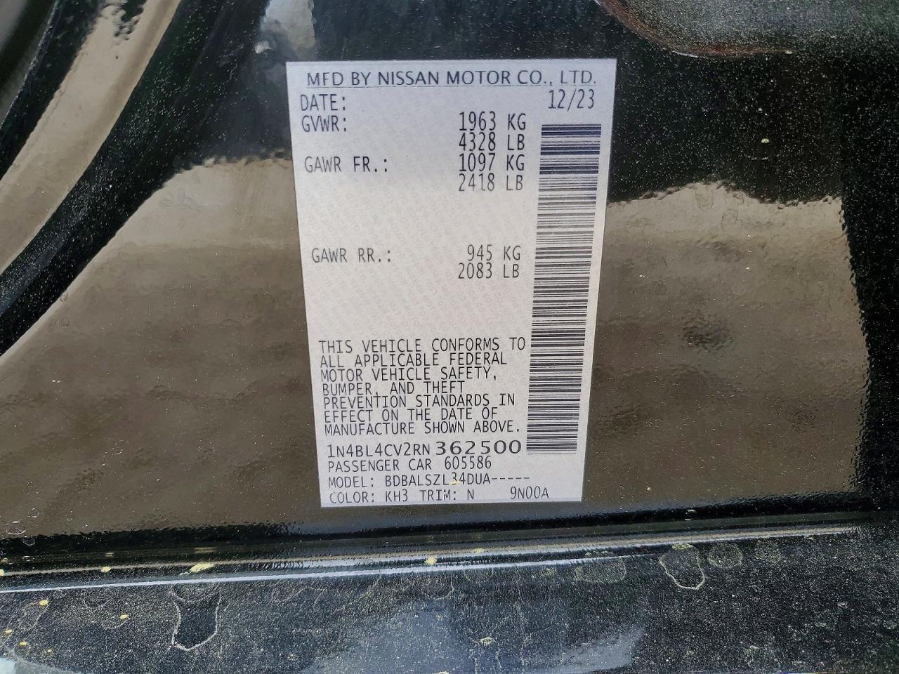 2024 Nissan Altima 2.5 Sr Black vin: 1N4BL4CV2RN362500