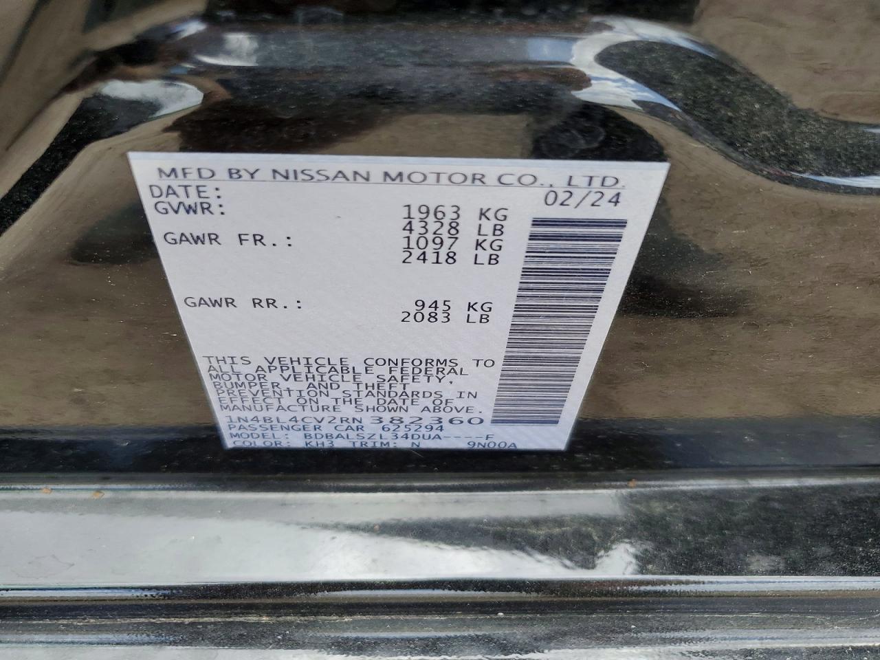 2024 Nissan Altima Sr Black vin: 1N4BL4CV2RN382360
