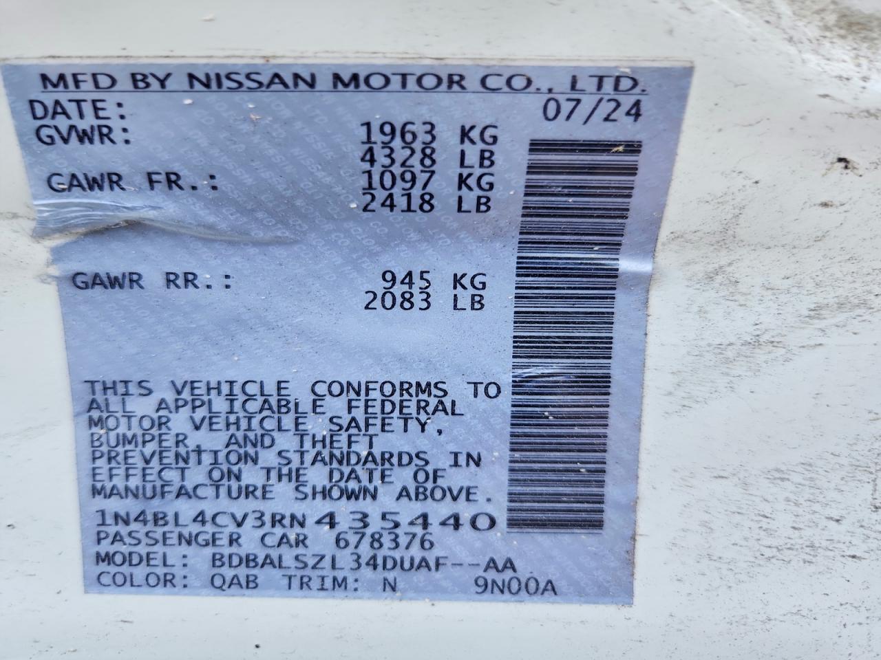 2024 Nissan Altima Sr White vin: 1N4BL4CV3RN435440