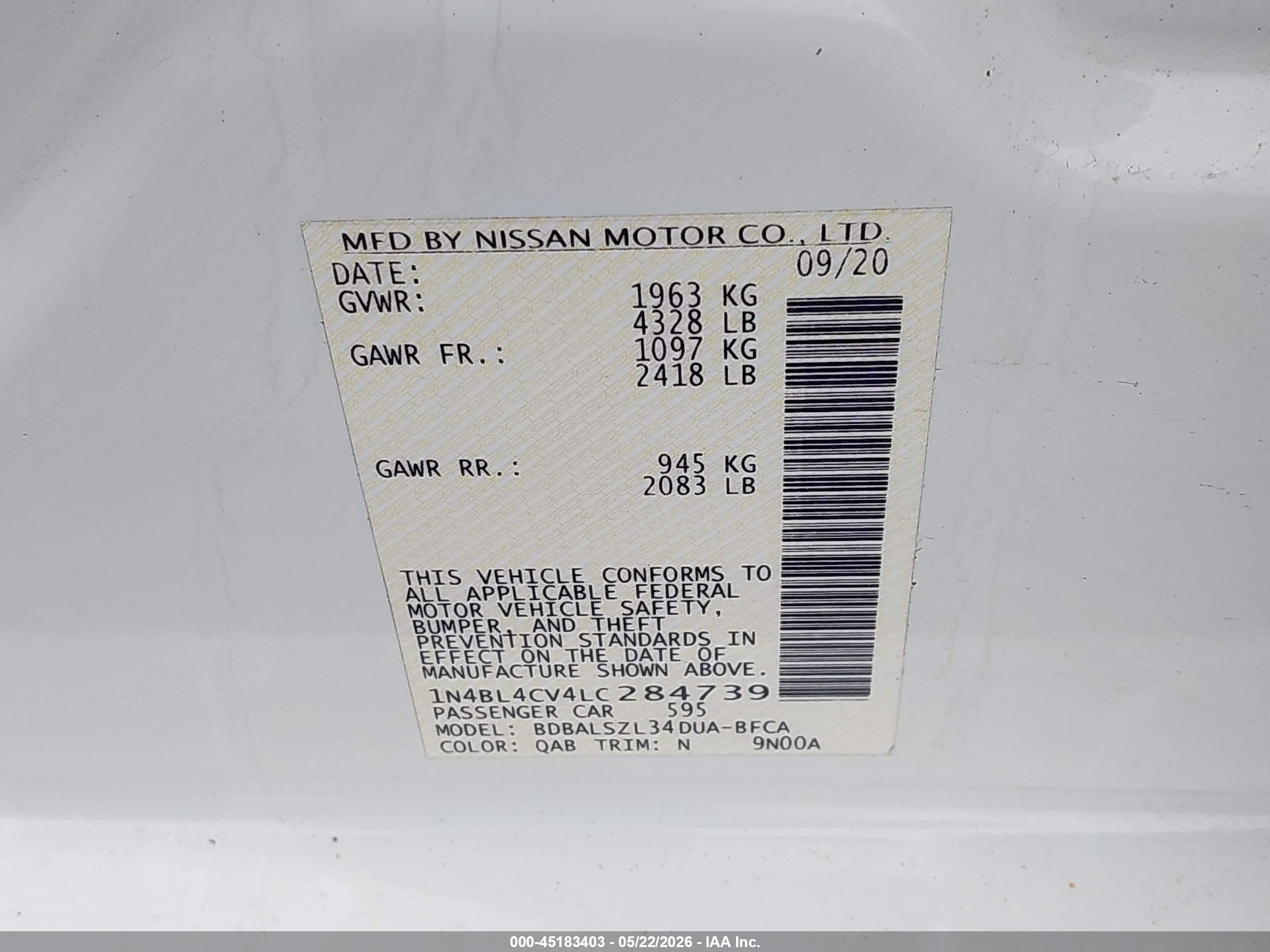 2020 Nissan Altima Sr Fwd Белый vin: 1N4BL4CV4LC284739