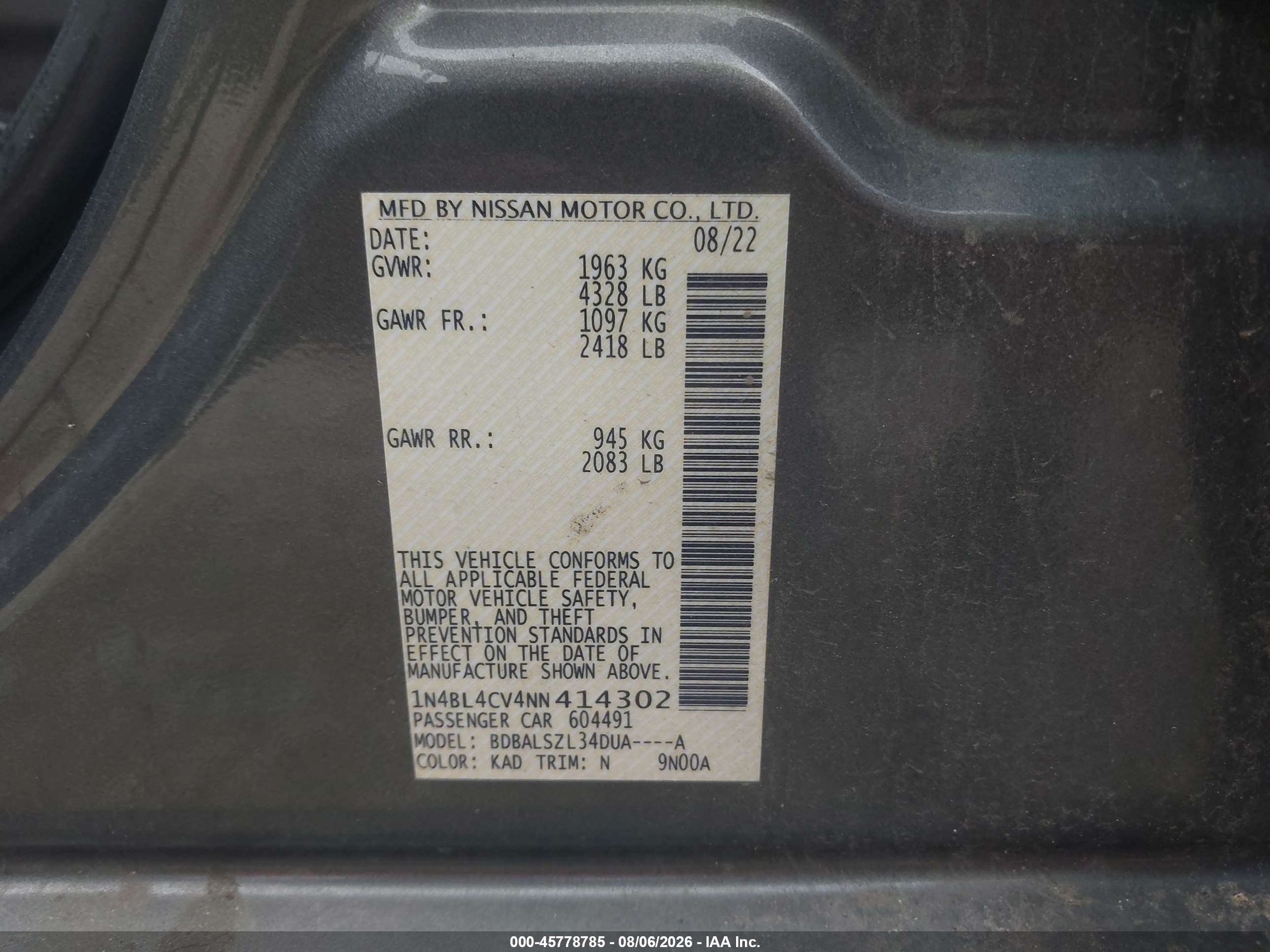 2022 Nissan Altima Sr Fwd Gray vin: 1N4BL4CV4NN414302