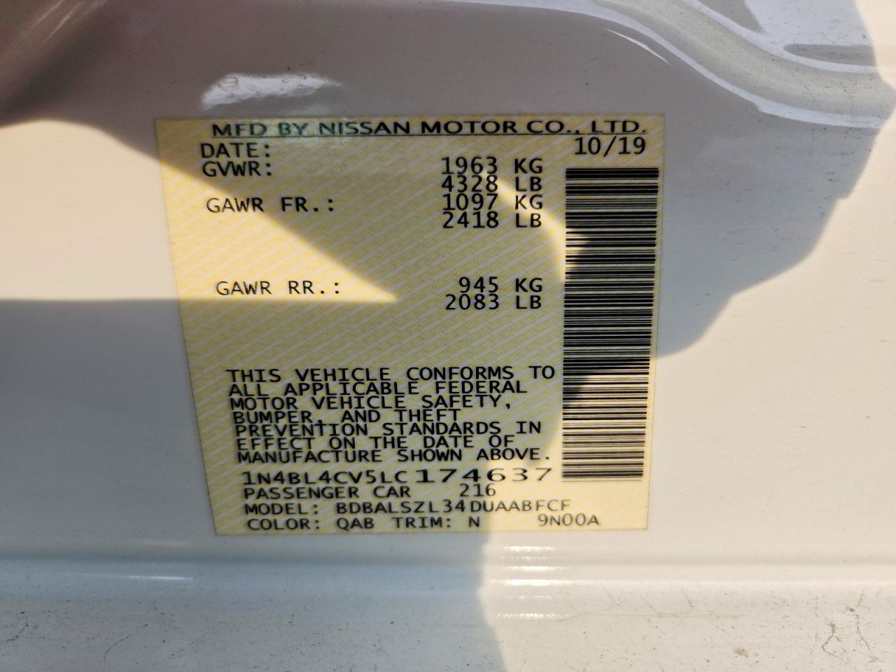 2020 Nissan Altima Sr White vin: 1N4BL4CV5LC174637