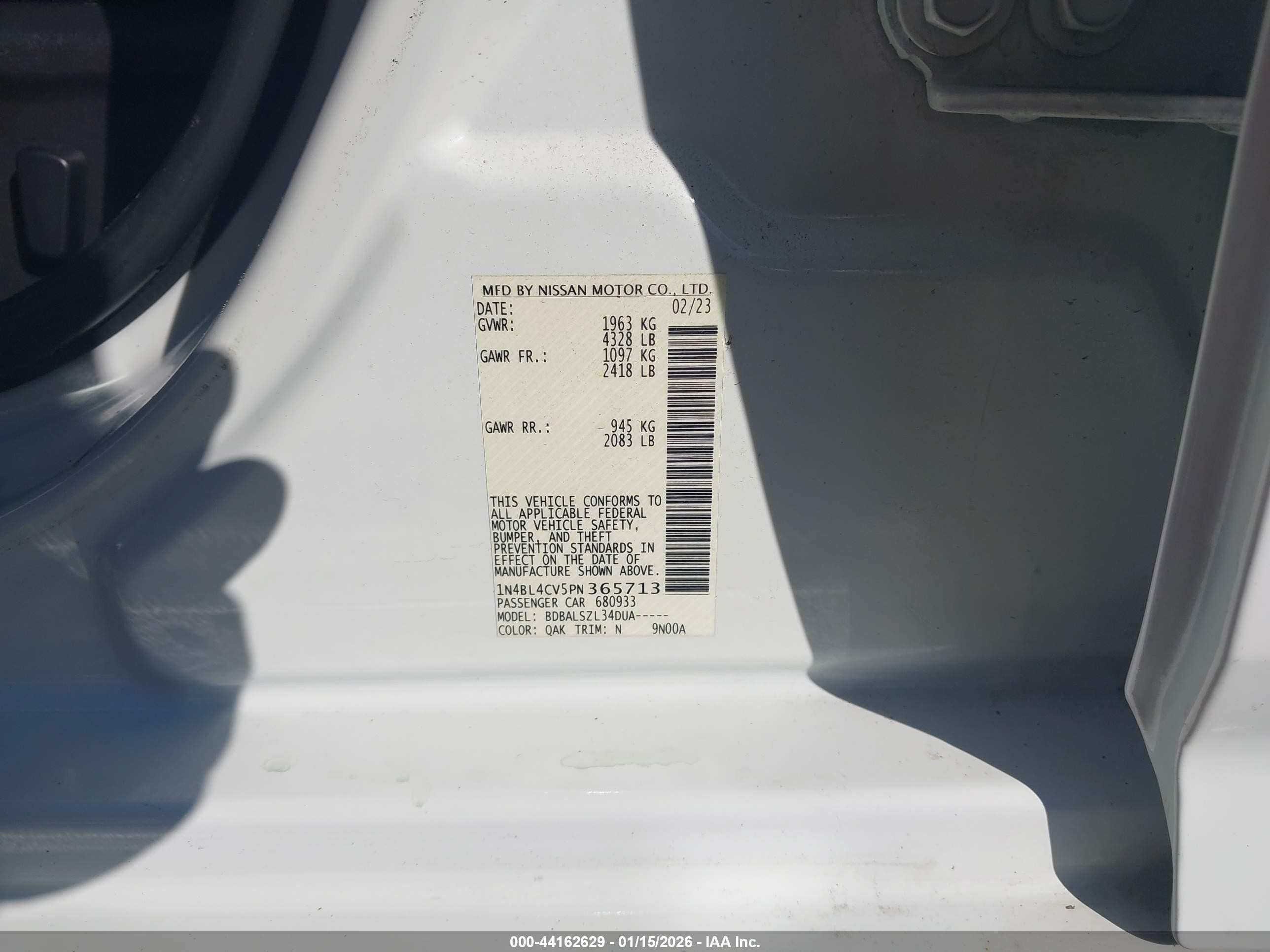 2023 Nissan Altima Sr Fwd White vin: 1N4BL4CV5PN365713