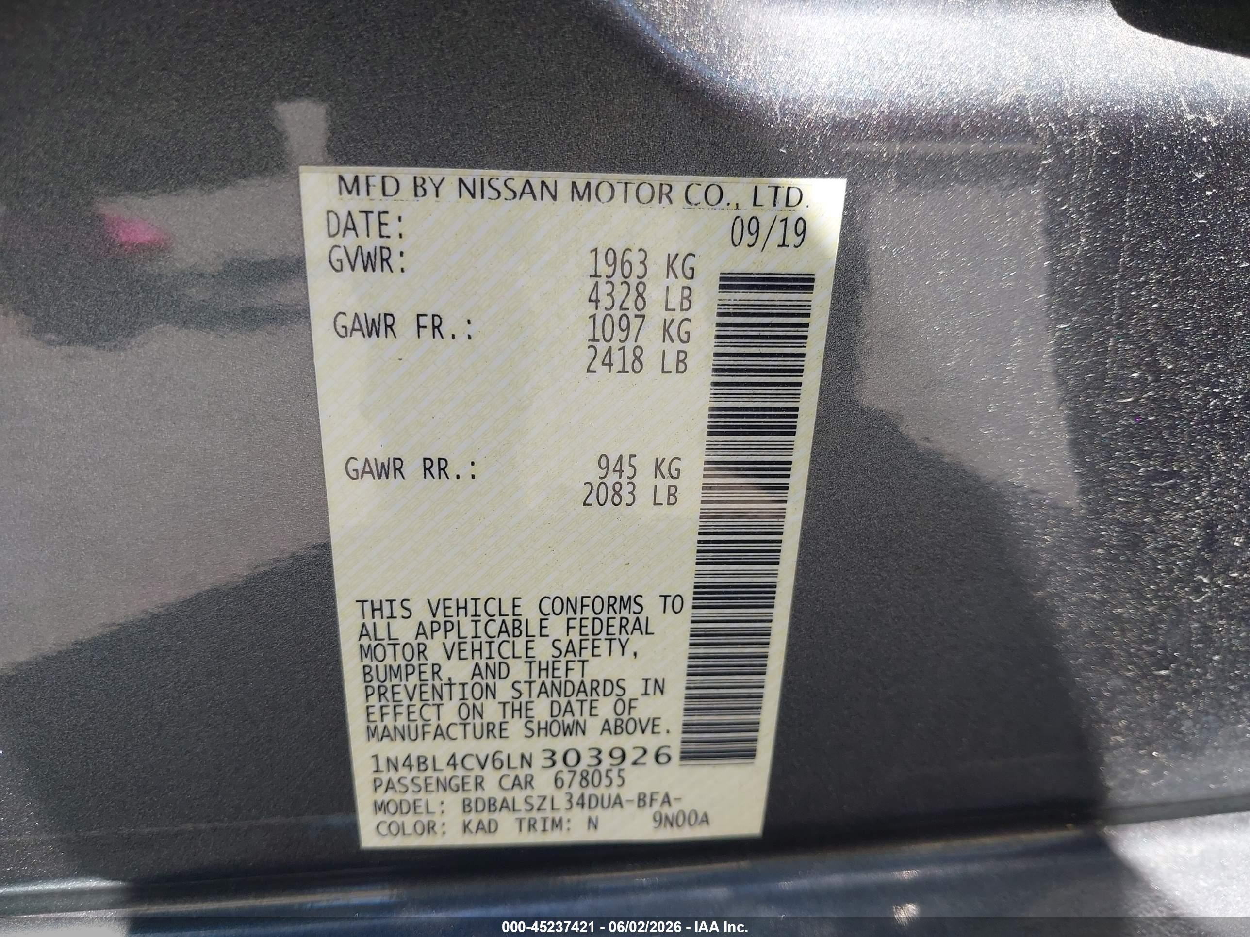 2020 Nissan Altima Sr Fwd Gray vin: 1N4BL4CV6LN303926