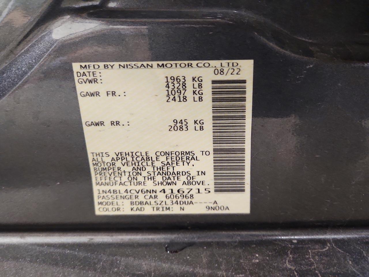 2022 Nissan Altima Sr Gray vin: 1N4BL4CV6NN416715