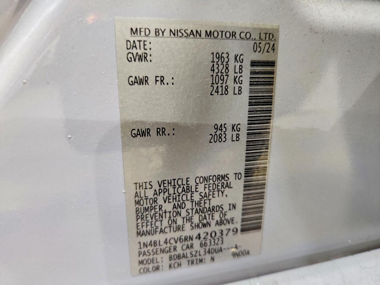 2024 Nissan Altima Sr Gray vin: 1N4BL4CV6RN420379