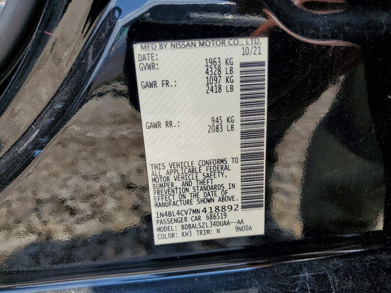 2021 Nissan Altima Sr Черный vin: 1N4BL4CV7MN418892