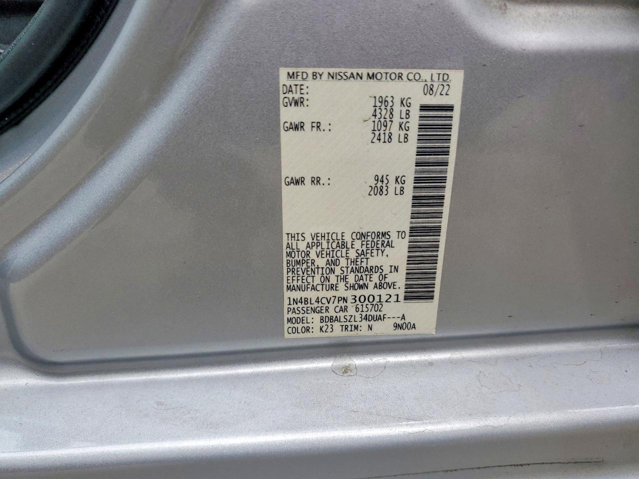 2023 Nissan Altima Sr Silver vin: 1N4BL4CV7PN300121