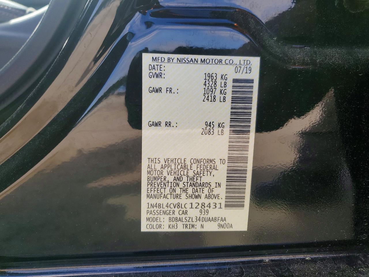 2020 Nissan Altima Sr Black vin: 1N4BL4CV8LC128431