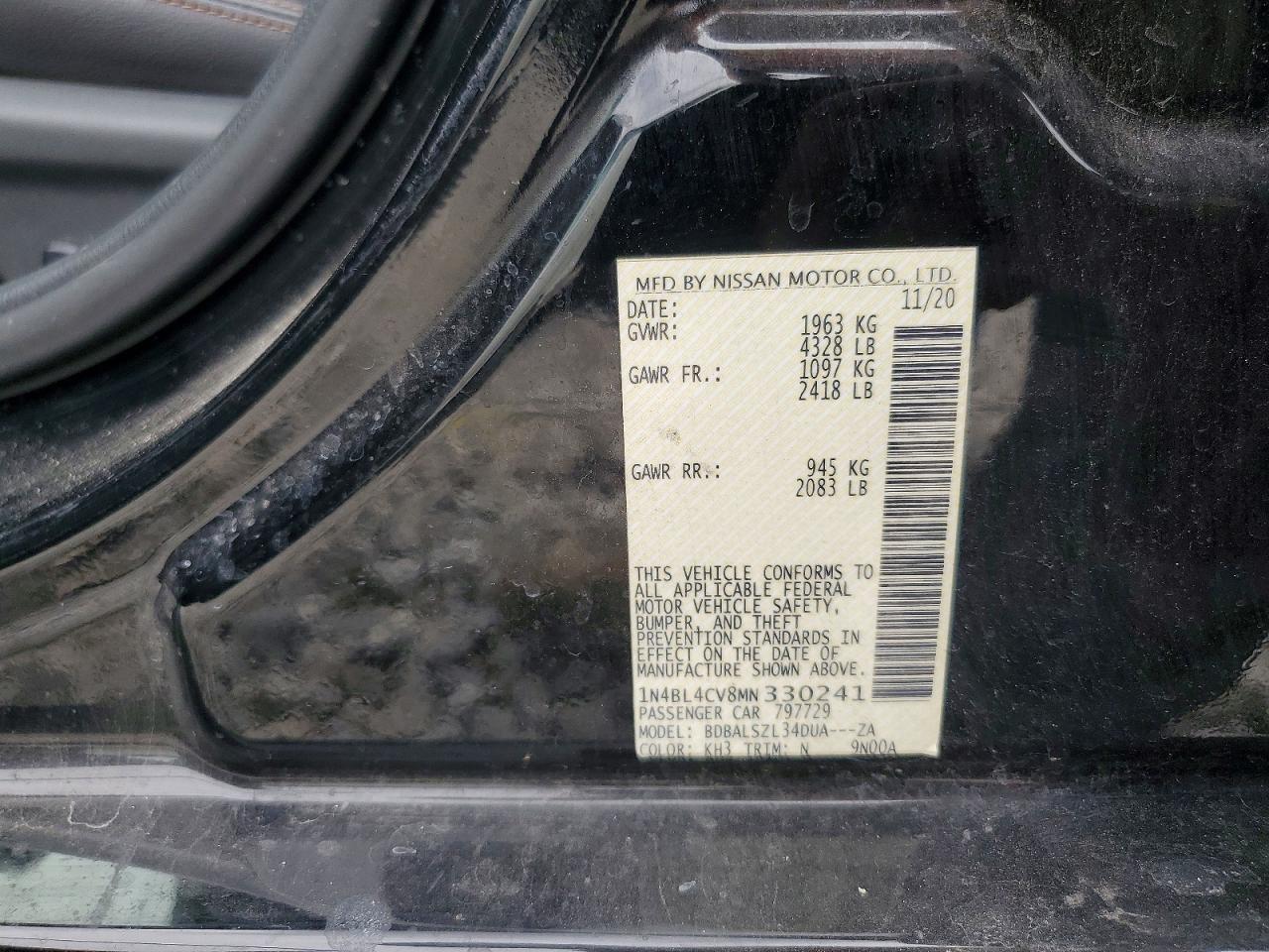 2021 Nissan Altima Sr Black vin: 1N4BL4CV8MN330241