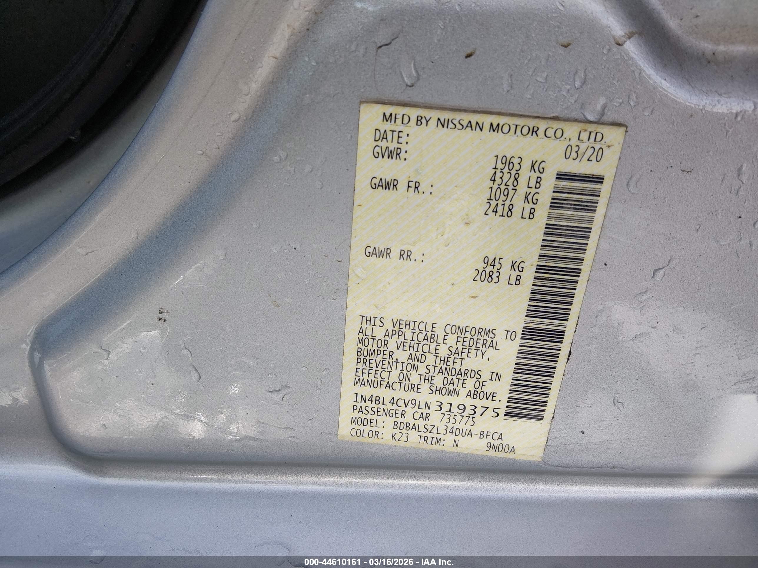 2020 Nissan Altima Sr Fwd Silver vin: 1N4BL4CV9LN319375