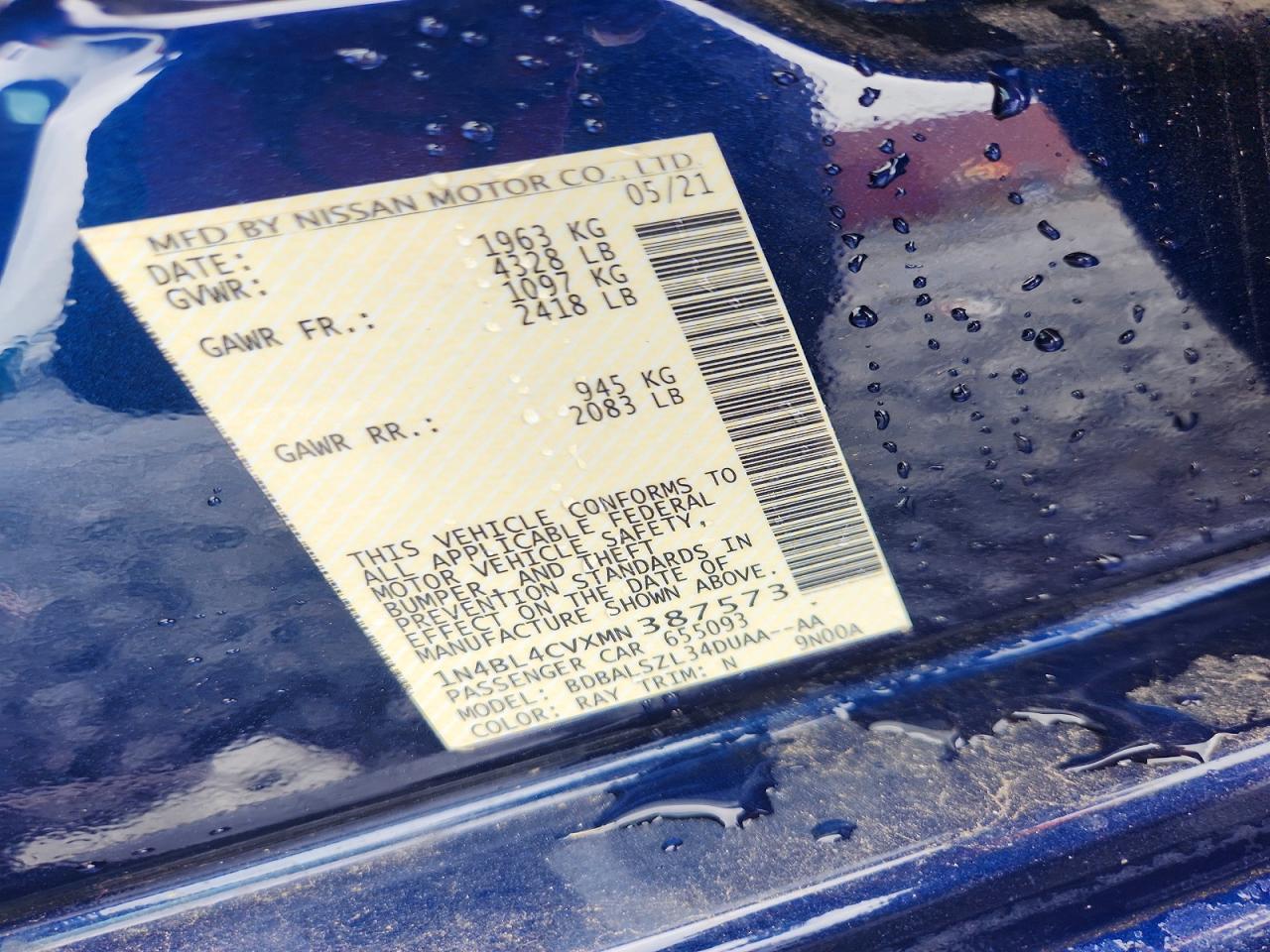 2021 Nissan Altima Sr Blue vin: 1N4BL4CVXMN387573