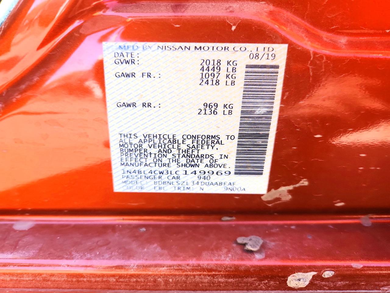 2020 Nissan Altima 2.5 Sr Orange vin: 1N4BL4CW3LC149969