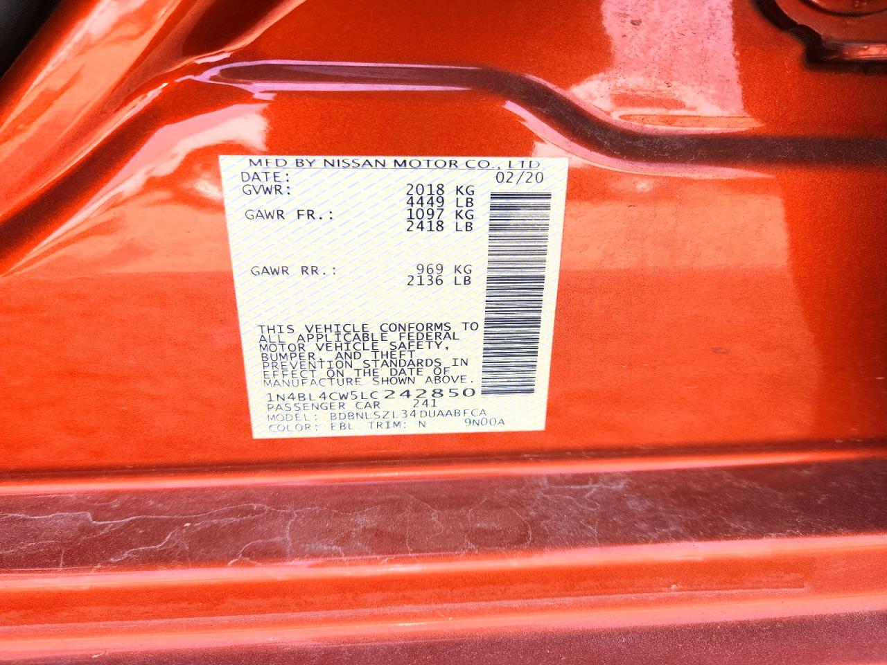 2020 Nissan Altima Sr Orange vin: 1N4BL4CW5LC242850
